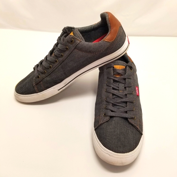 Levi's Mens Size 11 Sneaker Comfort Canvas Denim Blue Leather Lace Up - Picture 1 of 10